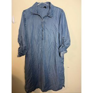 Matchpoint Denim Chambray Button Collared Shirt Midi Dress Medium Blue Modest